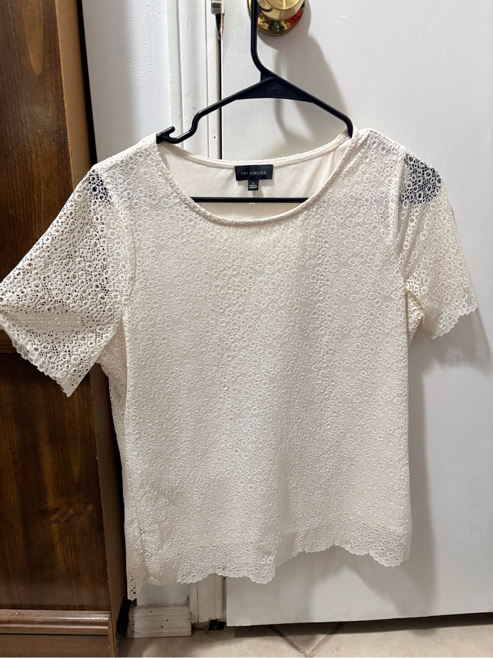 The Limited Cream Eyelet Lace Short Sleeve Top